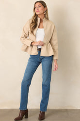 En Saison Annie Beige Drawstring Peplum Bomber Jacket