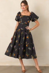 En Saison Kristie Black Multi Fruit Print Cotton Belted Midi Dress