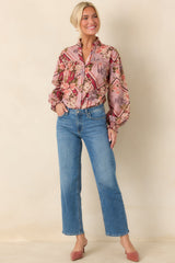 Definitely a Yes Mauve Multi Floral Cotton Blouse
