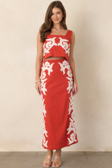Anna Cate Blake Bright Red Cotton Appliqué Crop Top
