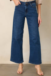 All in Stride Dark Wash High Rise Cropped Wide Leg Jeans