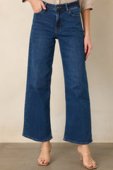 All in Stride Dark Wash High Rise Cropped Wide Leg Jeans