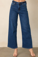 All in Stride Dark Wash High Rise Cropped Wide Leg Jeans