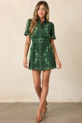 Anna Cate Poppy Green Regal Scallop Cotton Mini Dress