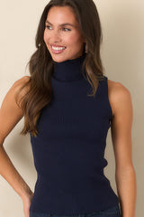 Astrid Wilco Navy Essential Sleeveless Turtleneck Top