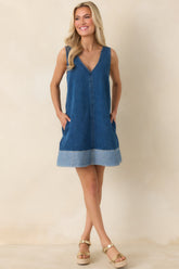 A Subtle Statement Medium Wash Cotton Denim Mini Dress