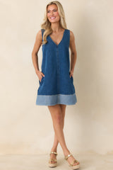 A Subtle Statement Medium Wash Cotton Denim Mini Dress