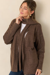 A Well-Knit Plan Dark Mocha Knit Cardigan & Scarf Set