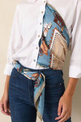 Charmed Travels Blue Multi Equestrian Print Scarf