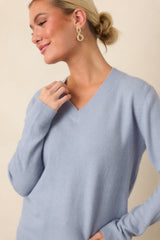 By the Way Dusty Blue V-Neck Knit Sweater