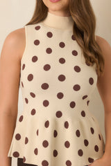 Classic Composition Ecru Polka Dot Peplum Sweater Tank