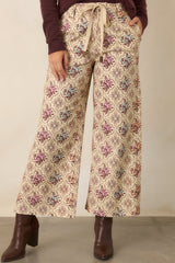 Aim High Ecru Multi Floral Cotton Cropped Wide Leg Pants