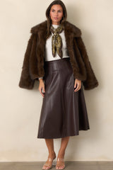 Astrid Wrangler Brown Faux Leather Midi Skirt