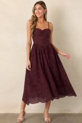 All the Romance Plum Eyelet Scallop Midi Dress