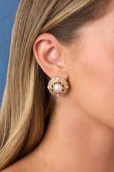 At the Center of Attention Gold & Pearl Circle Stud Earrings