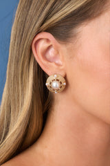 At the Center of Attention Gold & Pearl Circle Stud Earrings