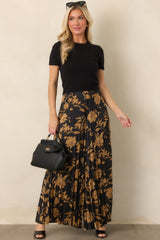 Allow Me to Elaborate Black & Gold Floral Pleated Palazzo Pants
