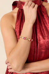A Hint of Enchantment Gold & Ruby Red Crystal Bangle Bracelet