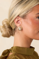 At the Center of Attention Gold & Pearl Circle Stud Earrings