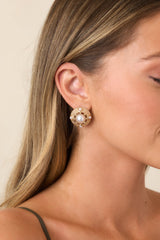At the Center of Attention Gold & Pearl Circle Stud Earrings