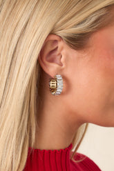 A Brilliant Idea Gold Baguette Crystal Hoop Earrings