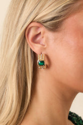 Always Fond of You Gold & Emerald Green Crystal Hoop Earrings