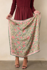As the Story Goes Green Multi Floral Scroll Print Scarf