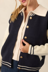 ASTR the Label Grayson Navy Colorblock Varsity Jacket