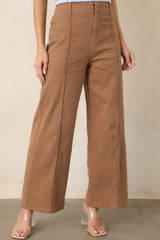 Business & Pleasure Camel Brown Cotton Wide Leg Cropped Pants
