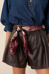 ASTR the Label Atherton Brown Faux Leather Pleated Shorts