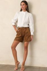 En Saison Yumi Brown Faux Suede Shorts
