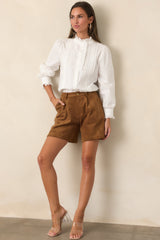 En Saison Yumi Brown Faux Suede Shorts