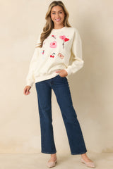 All The Sweet Things Ivory Multi Valentine Crewneck Sweatshirt