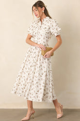 En Saison Hannah Ivory Floral Linen Blend Midi Shirt Dress