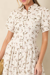 En Saison Hannah Ivory Floral Linen Blend Midi Shirt Dress