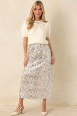A Sparkling Conversation Silver Sequin Midi Skirt