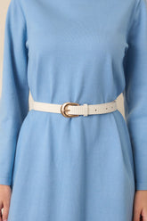 Always in Place White Woven Texture Faux Leather Belt
