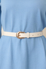 Always in Place White Woven Texture Faux Leather Belt