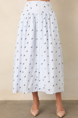 En Saison Veronica Blue Floral Stripe Button Front Maxi Skirt