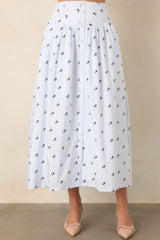 En Saison Veronica Blue Floral Stripe Button Front Maxi Skirt