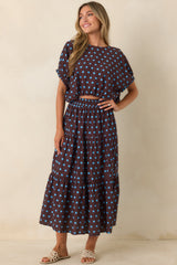Café Rendezvous Brown & Blue Polka Dot Cropped Top