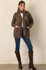 A Well-Knit Plan Dark Mocha Knit Cardigan & Scarf Set