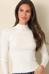 Astrid River Ivory Ribbed Knit Mock Neck Top