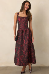 A Beautiful Thing Burgundy Floral Jacquard Midi Dress