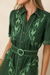 Anna Cate Poppy Green Regal Scallop Cotton Mini Dress