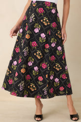 Consider Me Charmed Black Multi Floral Cotton Maxi Skirt