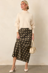 Connect the Dots Moss Green Polka Dot Satin Maxi Skirt