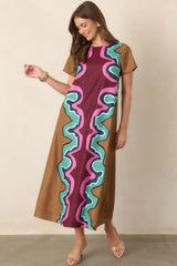 CROSBY Coco Serpentine Multi Short Sleeve Maxi Dress