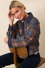 Check the Forecast Navy Multi Plaid Cotton Jacket
