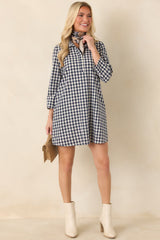EXCLUSIVE: Prosperina Savoy Navy Gingham Mini Dress